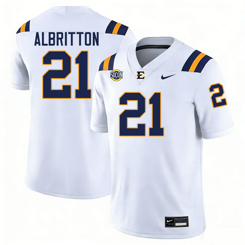 East Tennessee State Buccaneers #21 Jason Albritton College Football Jerseys,Uniforms-White